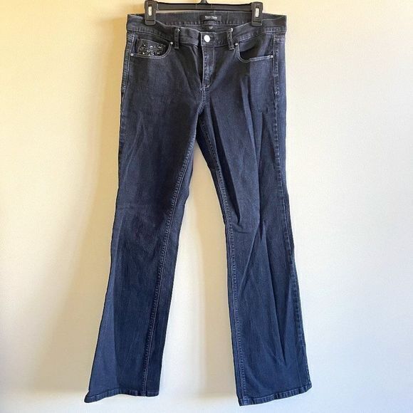 White House Black Market Womens Noir Boot Cut Jeans Black Stretch Embellished 10 - Picture 1 of 9